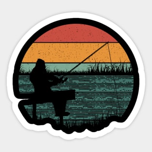 Retro Bigfoot Fishing Sunset Sticker